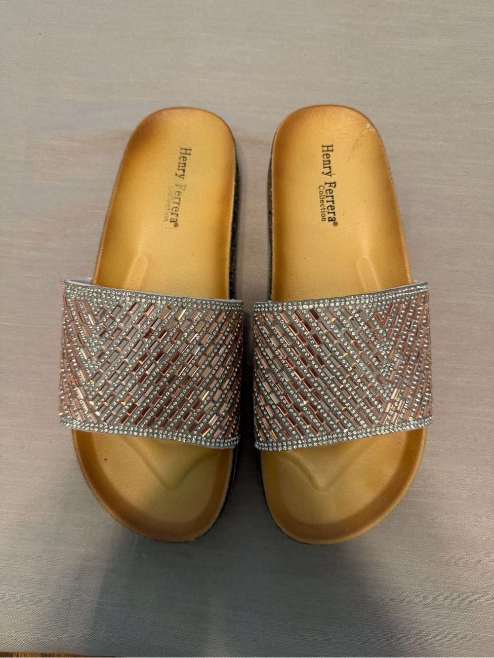 Henry Ferrera Rose Gold Beaded Slide Sandals